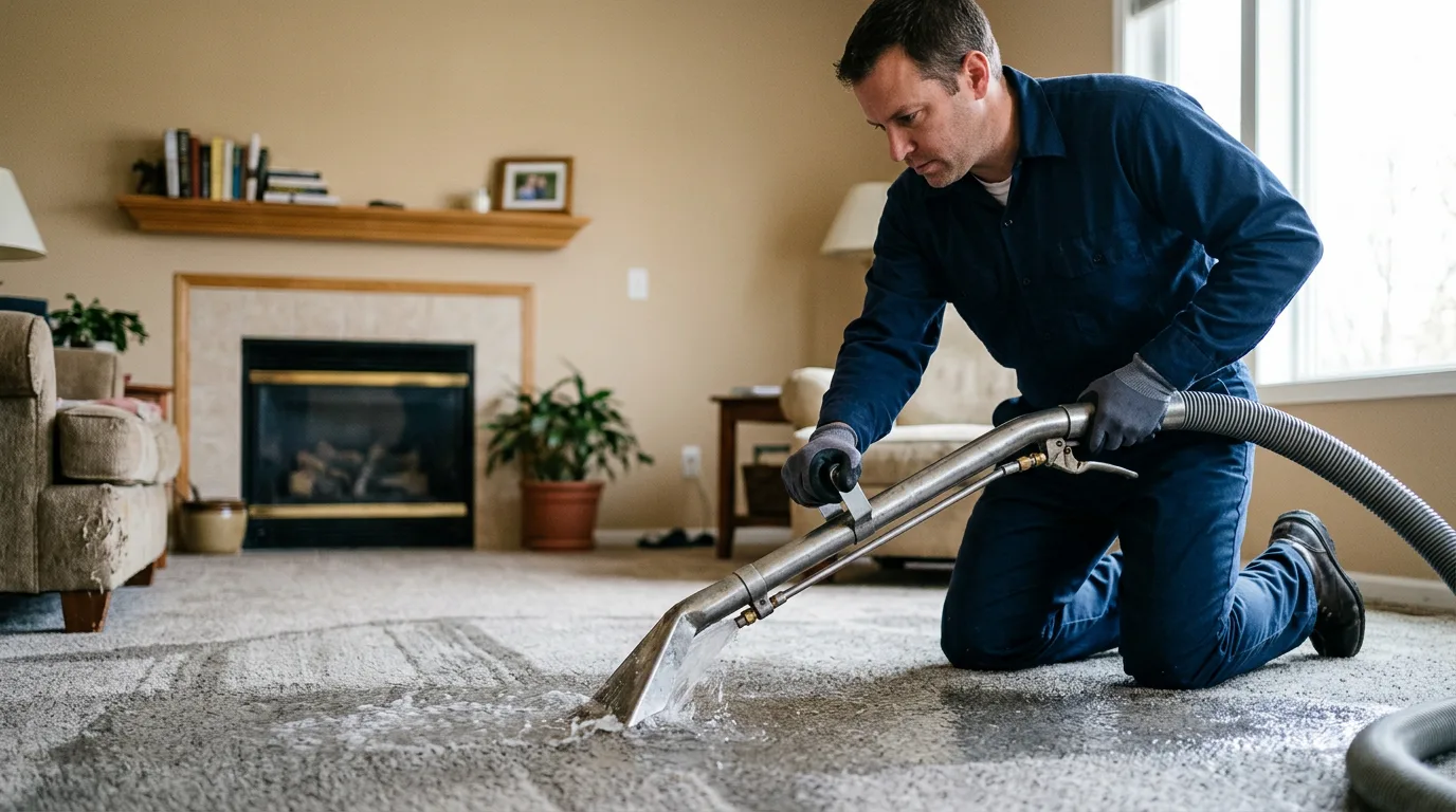 Water damage restoration technician working near Weston, MA